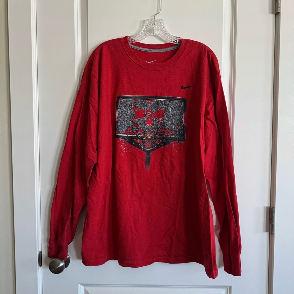 Nike Red Long Sleeve Tee with Graphic Design